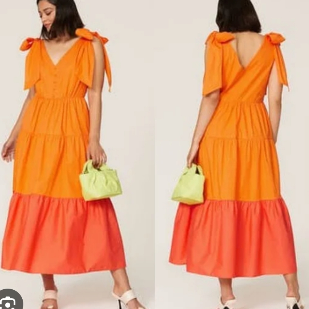 Color Me Courtney Louise Color Block Orange Tiered Maxi Dress V-Neck Size 10
